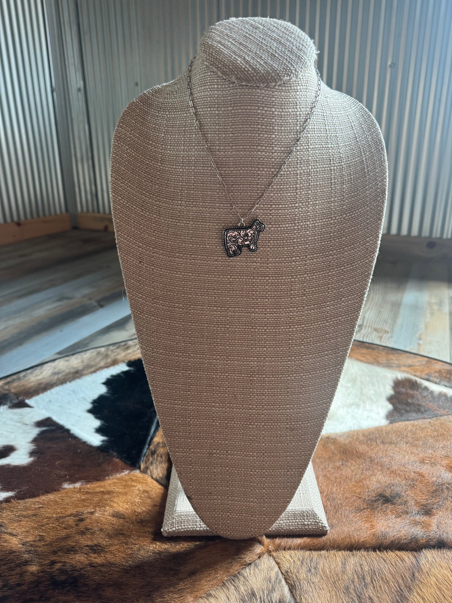 Silver Cow Necklace
