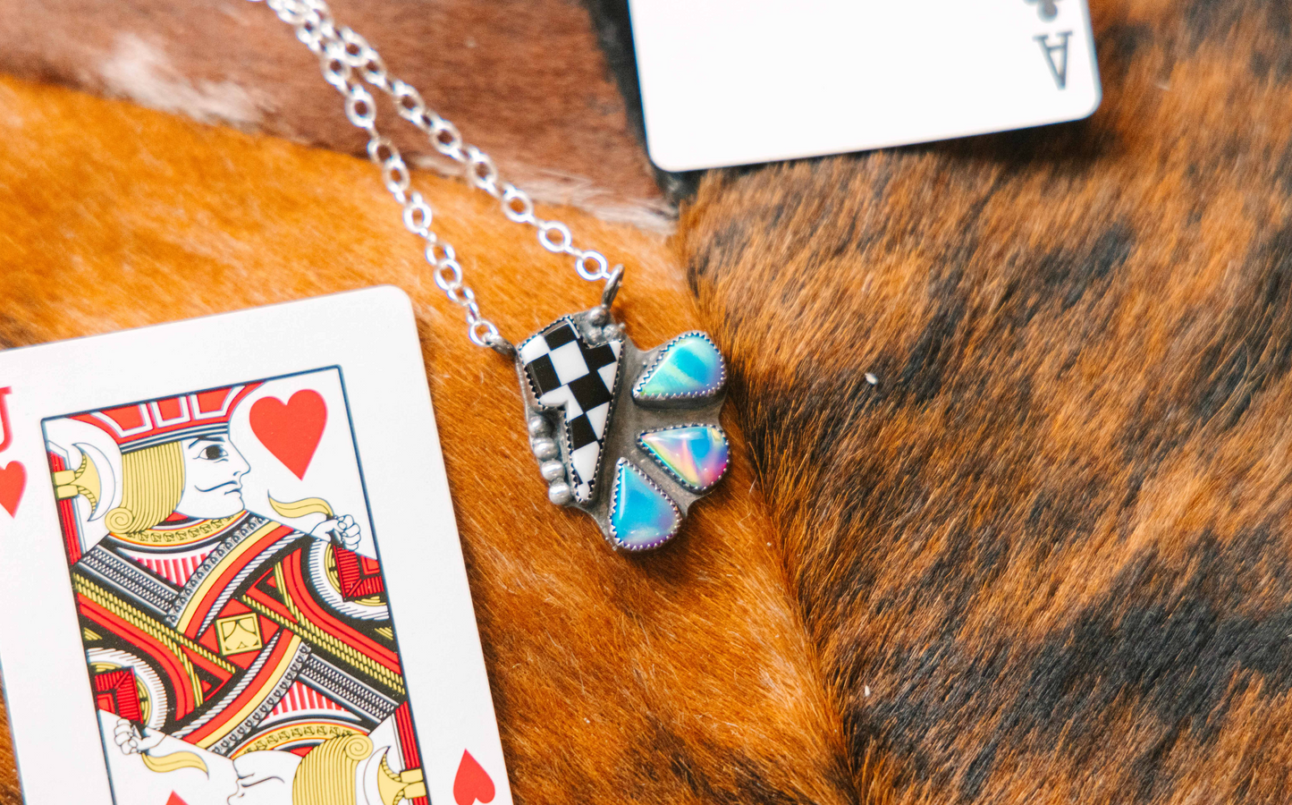 Checkered Lightning Bolt with Opal