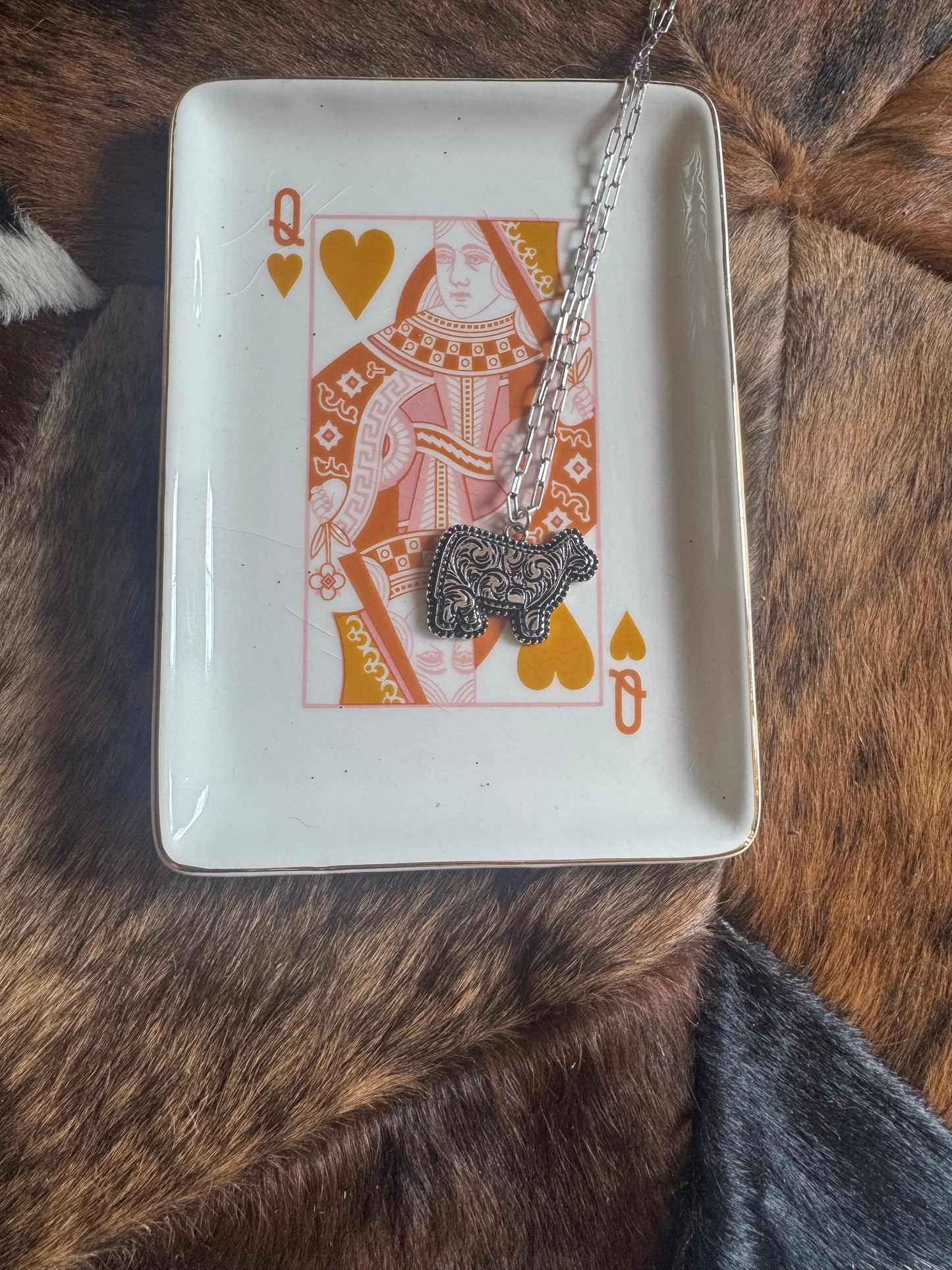 Silver Cow Necklace