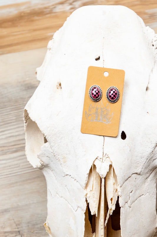 Checkered Oval Studs