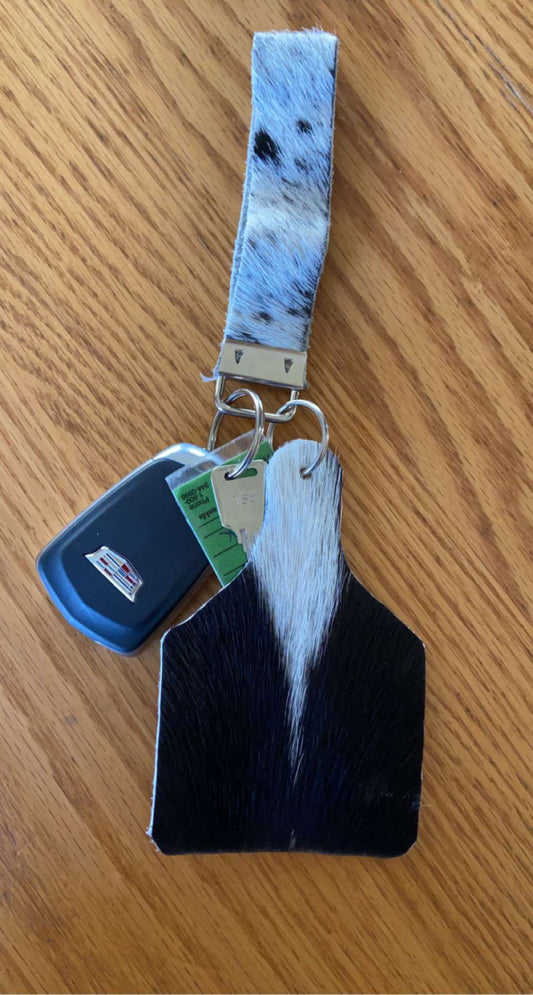 Cowhide, tooled back keychain