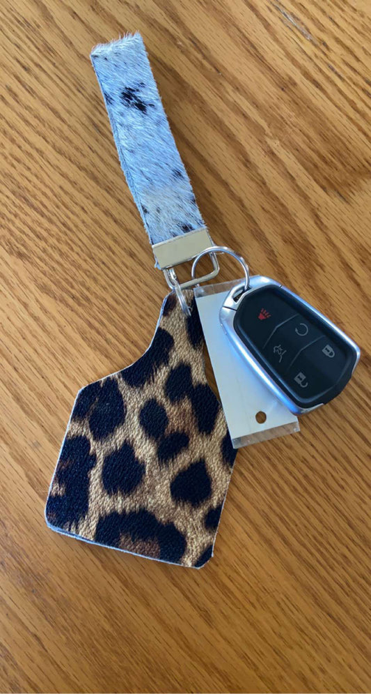 Cowhide/cheetah keychain